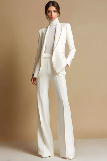 White Beaded Shawl Lapel 2-Piece Women Suits